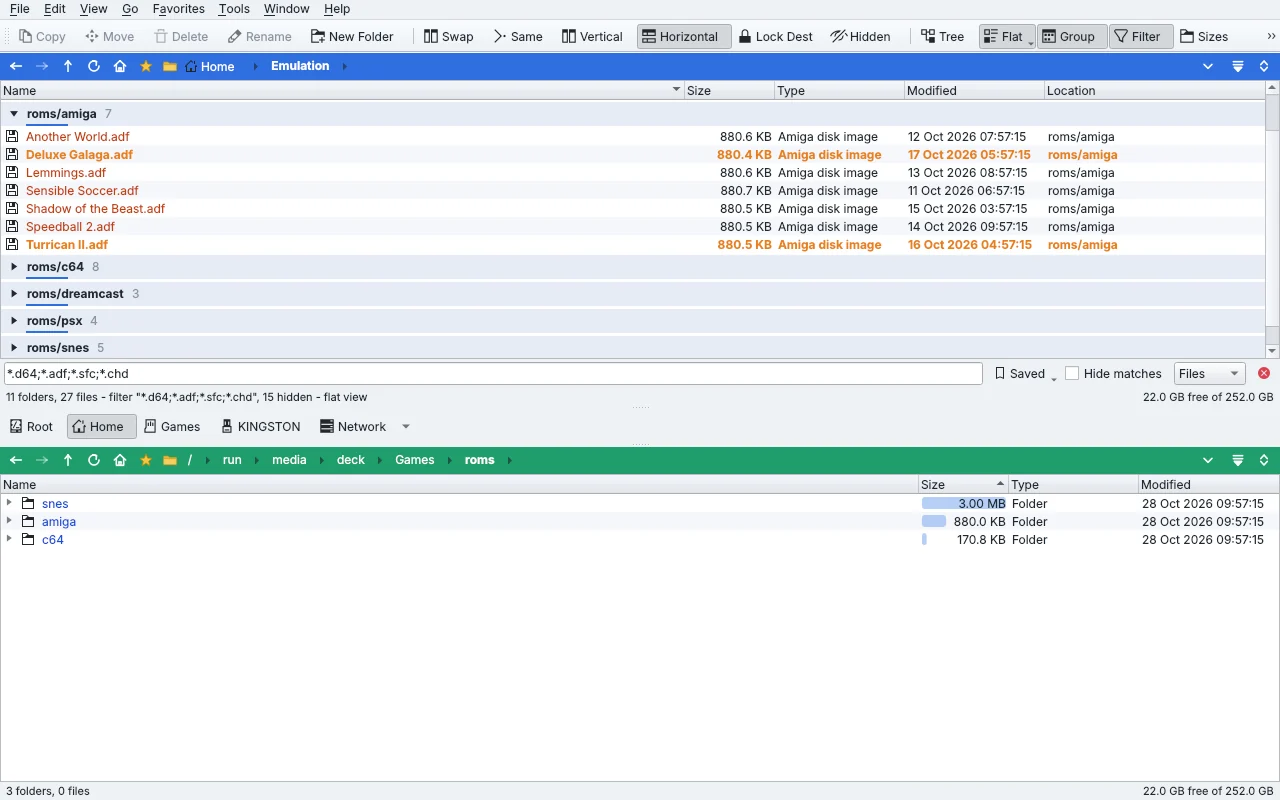 Flat view of every disk image under a folder, filtered.